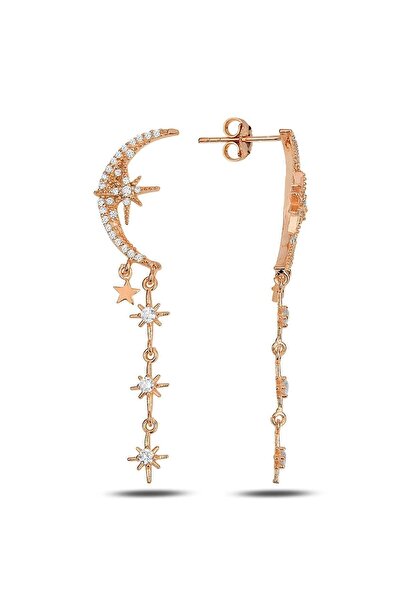 Söğütlü Silver Gümüş Rose Zirkon Taşlı Tasarım Ay , Kutup Yıldızı Sallantılı ...