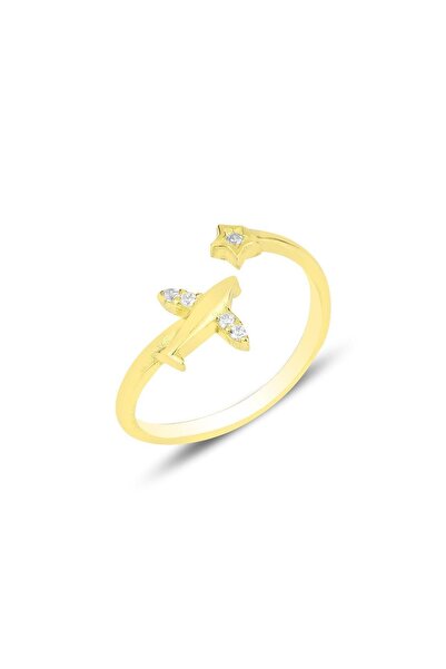 Söğütlü Silver Gümüş Altın Yaldızlı Zirkon Taşlı Uçak Ve Yıldız Modeli Ayarla...