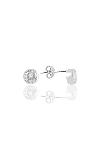 Söğütlü Silver Gümüş Rodyumlu Zirkon Taşlı Sıvama Modeli Tek Taş Küpe Sgtl109...