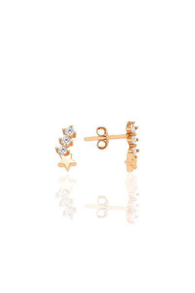 Söğütlü Silver Gümüş rose zirkon taşlı kuyruklu yıldız küpe SGTL12551ROSE