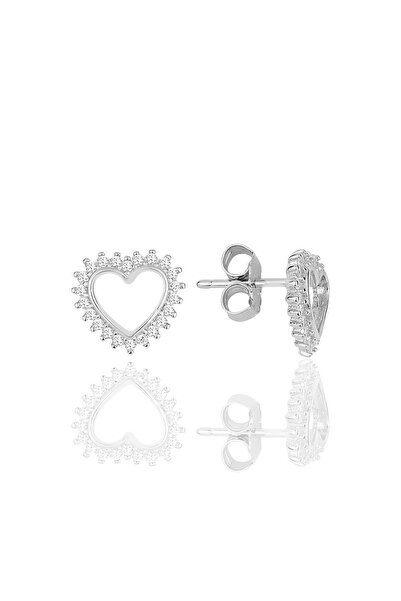 Söğütlü Silver Gümüş Rodyumlu Zirkon Taşlı Kalp Küpe. Sgtl11617kupe
