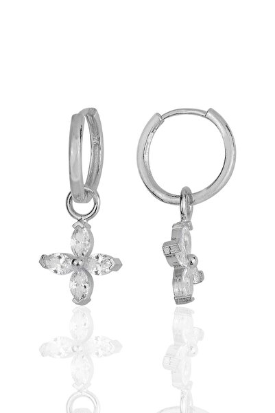 Söğütlü Silver Gümüş Rodyumlu Zirkon Taşlı Dört Yapraklı Yonca Küpe Sgtl11937...