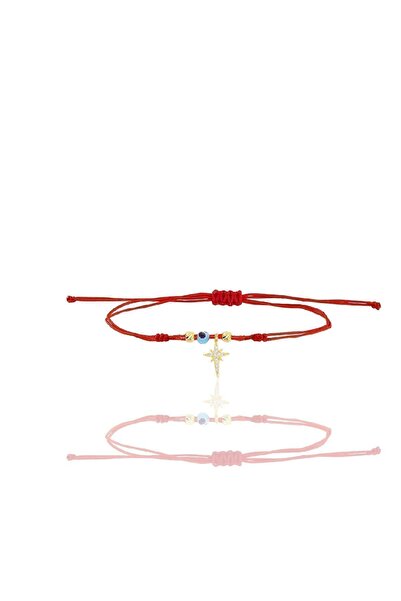 Söğütlü Silver Gümüş altın yaldızlı zirkon taşlı nazarlı kutup yıldızı ipli şans bileklik SGTL12439GOLD