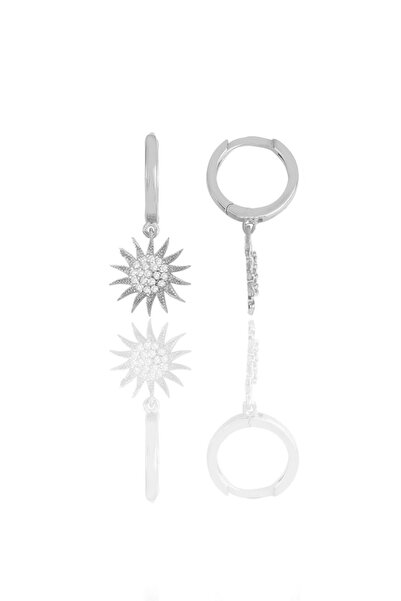 Söğütlü Silver Gümüş Rodyumlu Zirkon Taşlı Güneş Küpe Sgtl11547rodaj