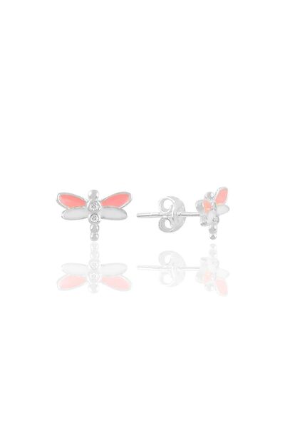 Söğütlü Silver Gümüş Pembe Mineli Zirkon Taşlı Yusufçuk Çocuk Küpesi Sgtl11354rodaj