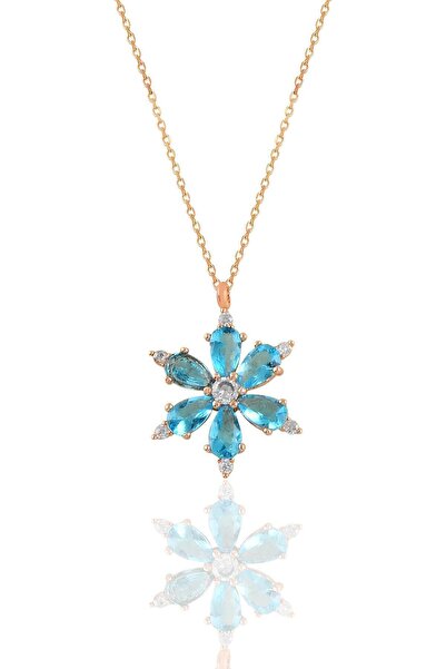 Söğütlü Silver Gümüş Rose Akuamarin Taşlı Kar Tanesi Kolye Sgtl10898mavı