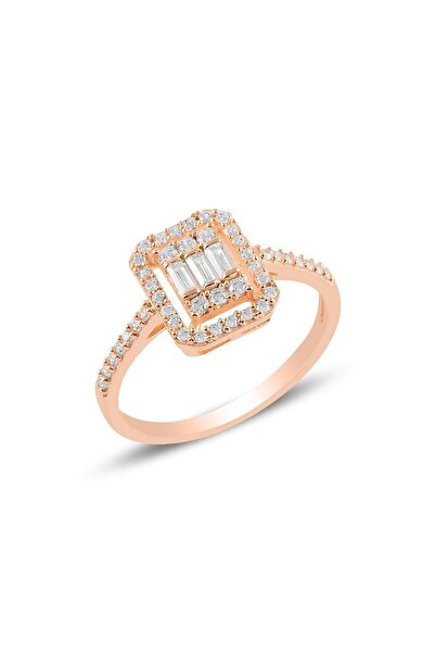 Söğütlü Silver Gümüş Rose Pırlanta Montürlü Baget Taşlı Yüzük Sgtl10678