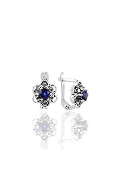 Söğütlü Silver Gümüş Markazit Ve Safir Taşlı Çiçek Modeli Küpe Sgtl11238lacı