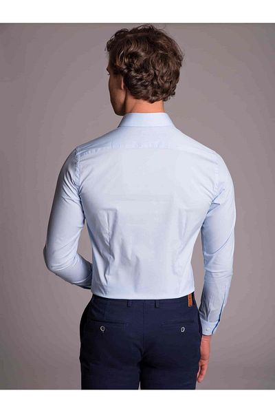 Dufy Ανδρικό πουκάμισο γαλάζιο Extra Slim Fit - Μακρύ μανίκι, Κλασικός γιακάς - 36182
