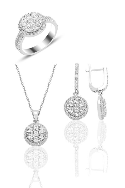 Söğütlü Silver Gümüş rodyumlu zirkon taşlı pırlanta montür tasarım üçlü set