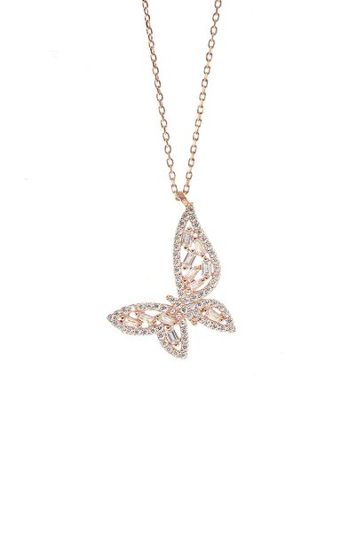 Söğütlü Silver Kadın Gümüş Baget Taşlı Kelebek Kolye SGTL8830