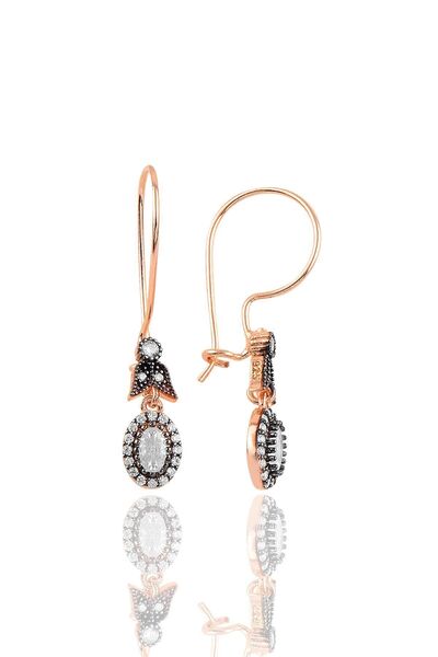 Söğütlü Silver Gümüş Rose Elmas Montürlü Oval Küpe… Sgtl11471rose