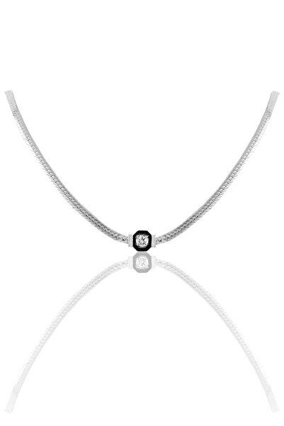 Söğütlü Silver Gümüş Tek Taş Ve Mineli Balık Sırtı Zincirli Serenay Kolye Sgt...