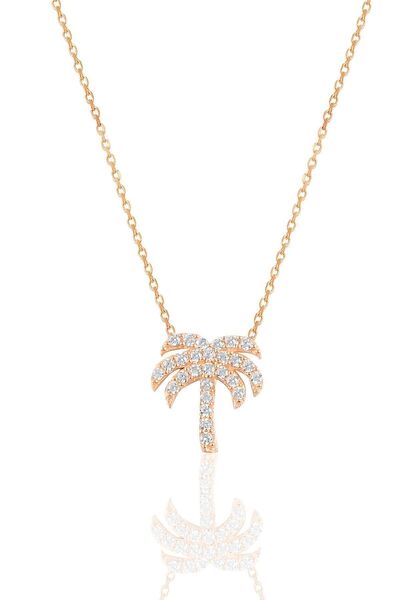 Söğütlü Silver Gümüş Rose Zirkon Taşlı Palmiye Kolye Sgtl10303byz