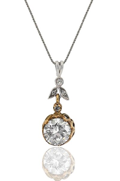 Söğütlü Silver Gümüş Zirkon Tek Taşlı Otantik Kolye Sgtl11594beyaz