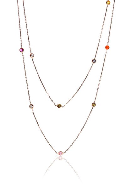 Söğütlü Silver Gümüş Rose Renkli Zirkon Sıra Taşlı Kolye 100 Cm Sgtl10508rose