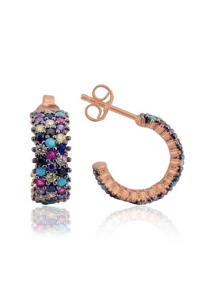 Söğütlü Silver Tamtur Küçük Boy Üç Sıralı Karışık Taşlı Küpe Sgtl3372