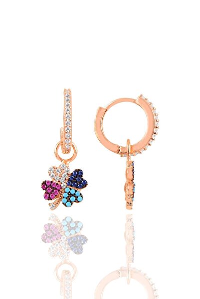 Söğütlü Silver Gümüş Renkli Taşlı Yonca Küpe Sgtl10417rose