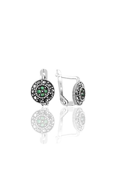 Söğütlü Silver Gümüş Markazit Ve Kök Zümrüt Taşlı Yuvarlak Küpe