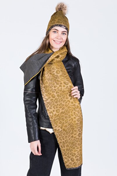 POSUSS Leopar Baskılı Akrilik Kadın Atkı Altın Antra - Ps723