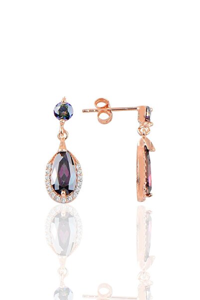 Söğütlü Silver Gümüş Rose Mistik Taşlı Damla Küpe Sgtl10197amt