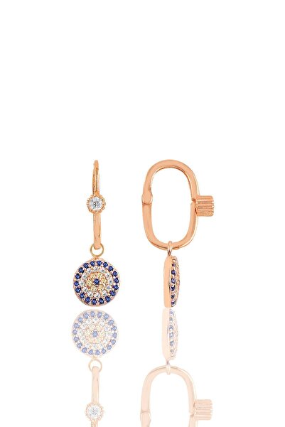 Söğütlü Silver Gümüş Rose Zirkon Taşlı Nazar Boncuk Göçmen Küpe Sgtl8949