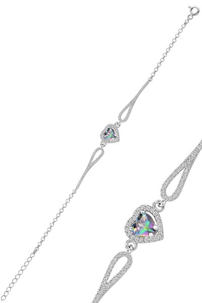 Söğütlü Silver Gümüş rodyumlu mistik taşlı pırlanta modeli kalp bileklik SGTL...