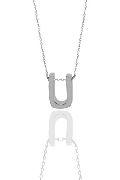 Söğütlü Silver Gümüş Rodyumlu Üç Boyutlu Minimal U Harf Kolye Sgtl11181-u