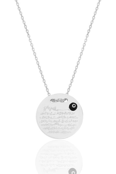 Söğütlü Silver Gümüş rodyumlu Ayetel Kürsi yazılı nazarlı plaka kolye SGTL124...