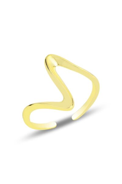 Söğütlü Silver Gümüş Altın Yaldızlı Dalga Ayarlamalı Yüzük Sgtl11825gold