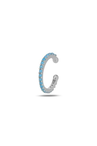 Söğütlü Silver Gümüş Rodyumlu Turkuaz Taşlı Sıkıştırmalı Kıkırdak Küpe Ear Cuff