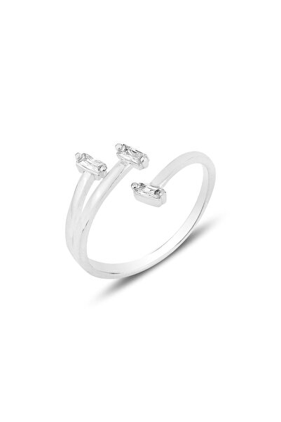Söğütlü Silver Gümüş Rodyumlu Baget Üç Taşlı Ayarlamalı Yüzük Sgtl12210rodaj