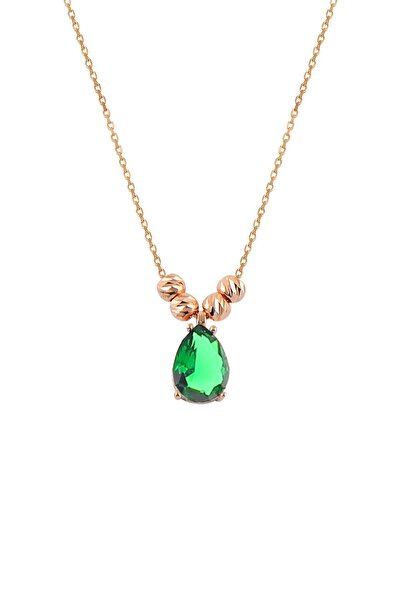 Söğütlü Silver Gümüş Rose Kök Zümrüt Taşlı Doricalı Damla Kolye Sgtl11140yesıl
