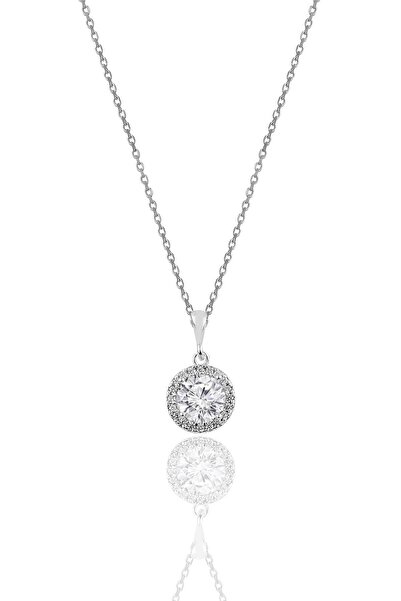 Söğütlü Silver Gümüş Zirkon Taşlı Yuvarlak Pırlanta Montürlü Gümüş Kolye Sgtl...