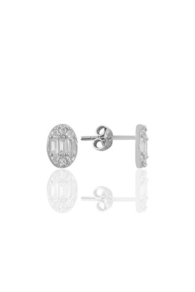 Söğütlü Silver Gümüş Rodyumlu Zirkon Baget Taşlı Oval Küpe Sgtl11216rodaj