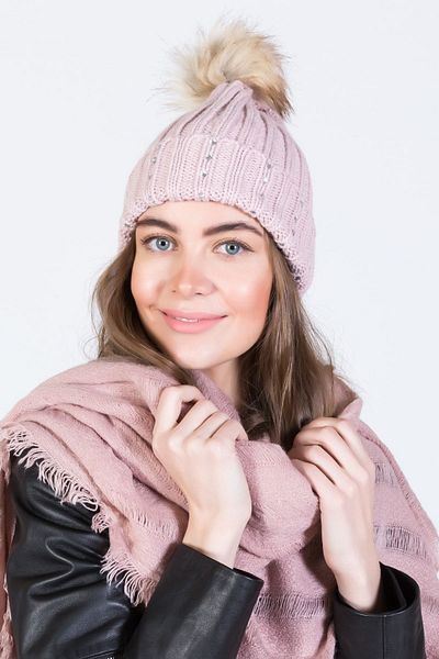 POSUSS Stoned Pompom Acrylic Women's Beanie Powder - Ps613