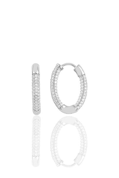 Söğütlü Silver Gümüş Rodyumlu Zirkon Taşlı Trend Oval Küpe Sgtl10642rodaj