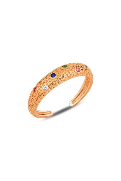 Söğütlü Silver Gümüş Rose Renkli Taşlı Modern Tasarımlı Ayarlamalı Yüzük Sgtl...