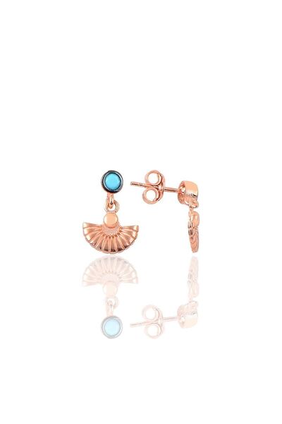 Söğütlü Silver Gümüş rose turkuaz taşlı deniz meltemi midye küpe SGTL12617ROSE