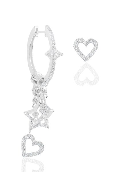 Söğütlü Silver Gümüş Rodyumlu Zirkon Taşlı Kalp Modeli Şans Küpe SGTL12390RODAJ