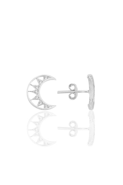Söğütlü Silver Gümüş rodyumlu zirkon taşlı hilal küpe SGTL12263RODAJ