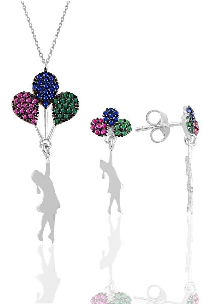 Söğütlü Silver Gümüş Rodyumlu Balonlu Kız Kolye Ve Küpe Seti Sgtl10750rodaj