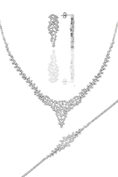 Söğütlü Silver Gümüş Rodyumlu Pırlanta Modeli Prenses Gümüş Takım. Sgtl10620