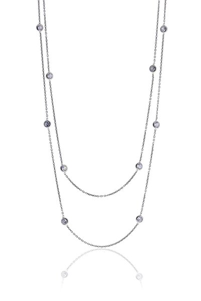 Söğütlü Silver Gümüş Rodyumlu Zirkon Sıra Taşlı Kolye Sgtl10506rodaj