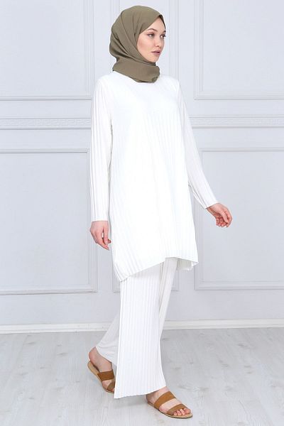 ilmek Λευκό Hijab Tunic και Πλισέ Παντελόνι - Sandy 5219