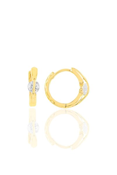 Söğütlü Silver Gümüş Altın Yaldızlı Tasarım Tek Taşlı Halka Küpe Sgtl10436gold