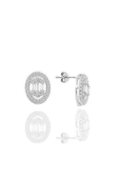 Söğütlü Silver Gümüş Rodyumlu Oval Gümüş Baget Taşlı Kupe Sgtl10744kupe