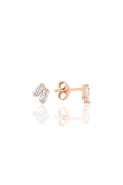 Söğütlü Silver Gümüş Rose Iki Baget Taşlı Küpe Sgtl10758rose