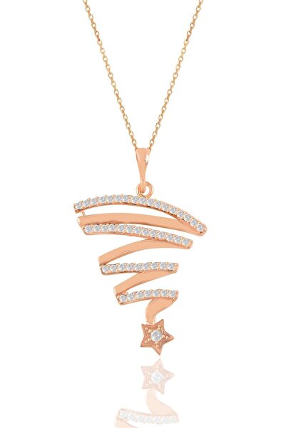 Söğütlü Silver Gümüş Rose Zirkon Taşlı Kuyruklu Yıldız Kolye Sgtl11204rose