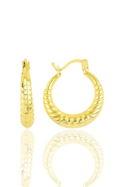 Söğütlü Silver Gümüş Altın Yaldızlı Orta Boy Desenli Gümüş Şarnel Küpe Sgtl10702gold